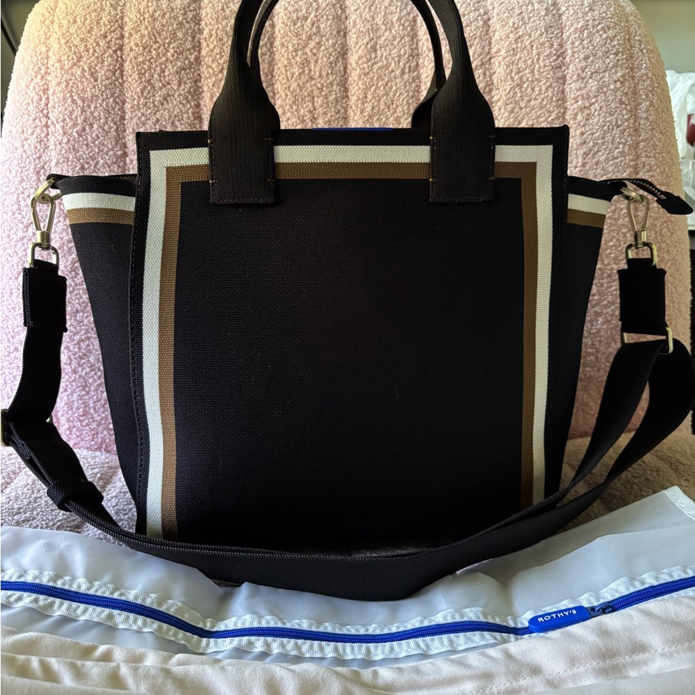 Rothy's Black Brown and Cream Tote Bag with Crossbody Strap